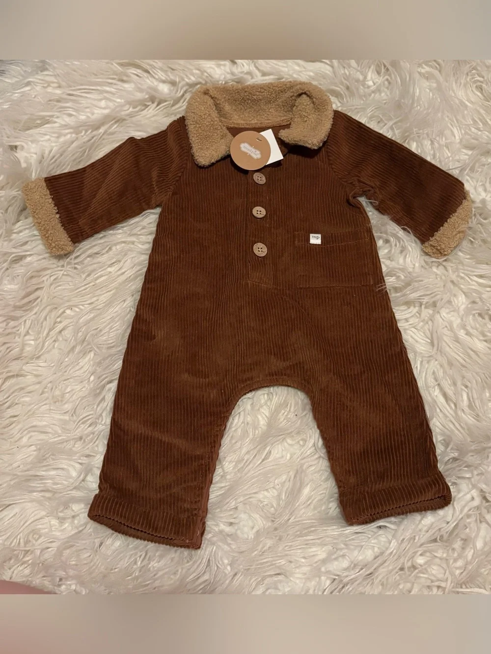NWT Mud Pie Baby Boy Corduroy Romper Brown 3-6M